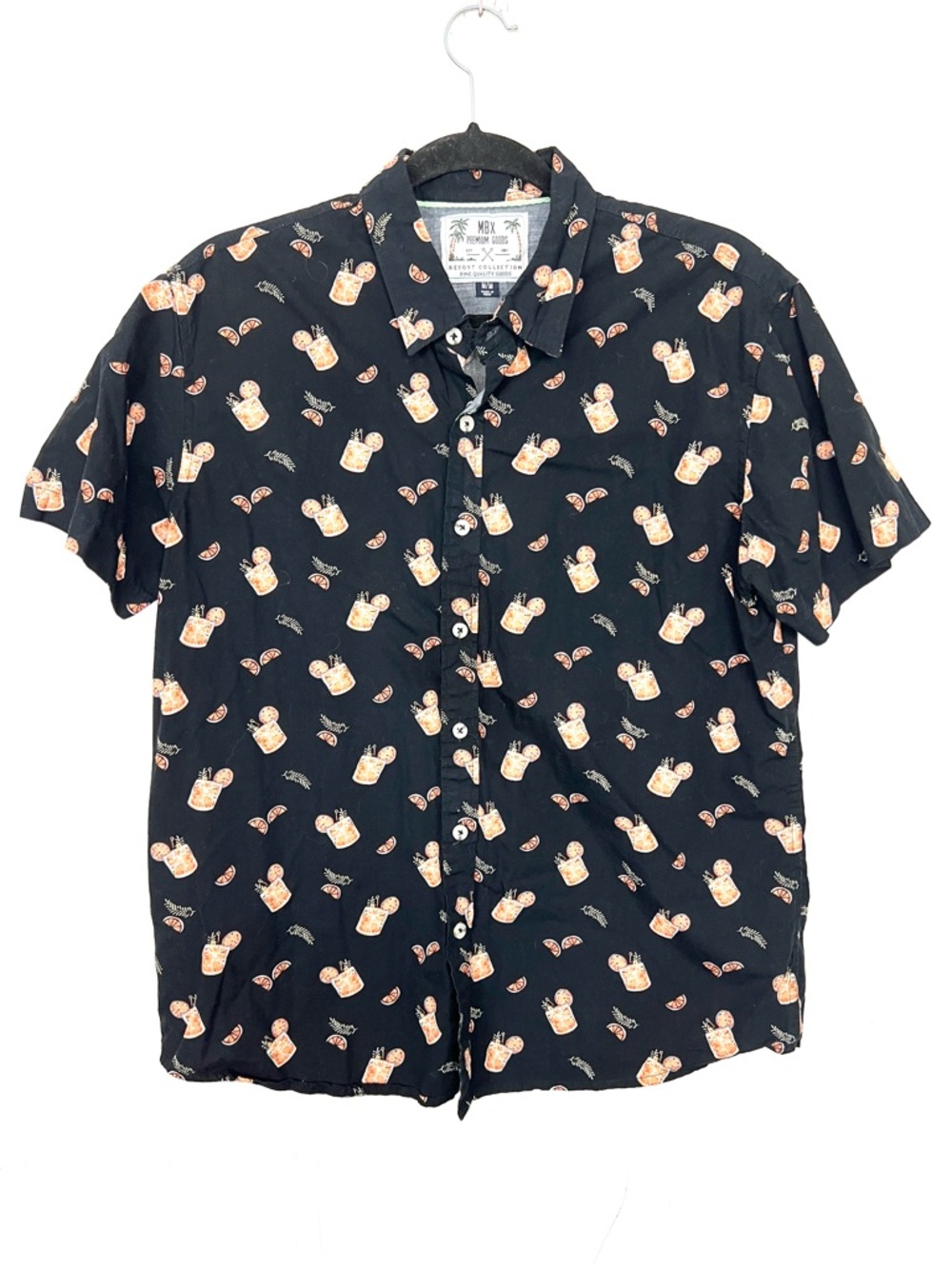 MBX Premium Goods Cocktail Oranges Black Button Down Shirt Mens Size Medium